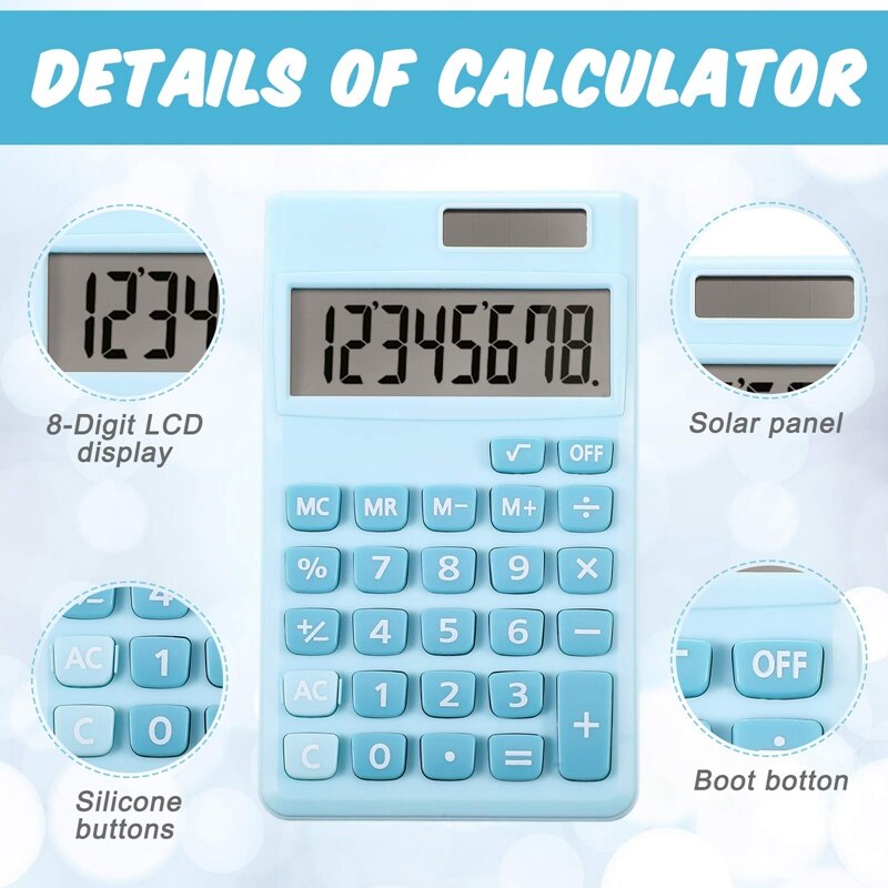 Calculators Mini Digital Desktop Calculator with 8-Digit LCD Display, Battery Solar Power Smart Calculator Pocket Size