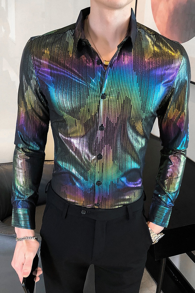 Camisa de dibujo de estilo británico para hombre, camisas casuales de manga larga para hombre, ropa de calle con ajuste ajustado/Club nocturno/esmoquin de graduación 3XL