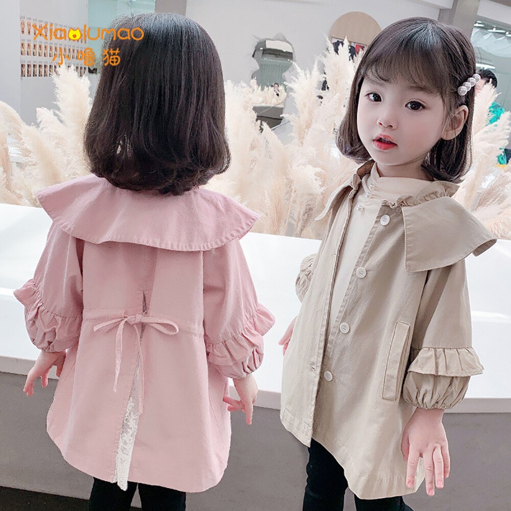 Trenchcoat Kids Kant Stiksels Herfst Jacket Terug Split Effen Kleur Jongen Windjack Voor Meisjes Kinderkleding Mode Kraag