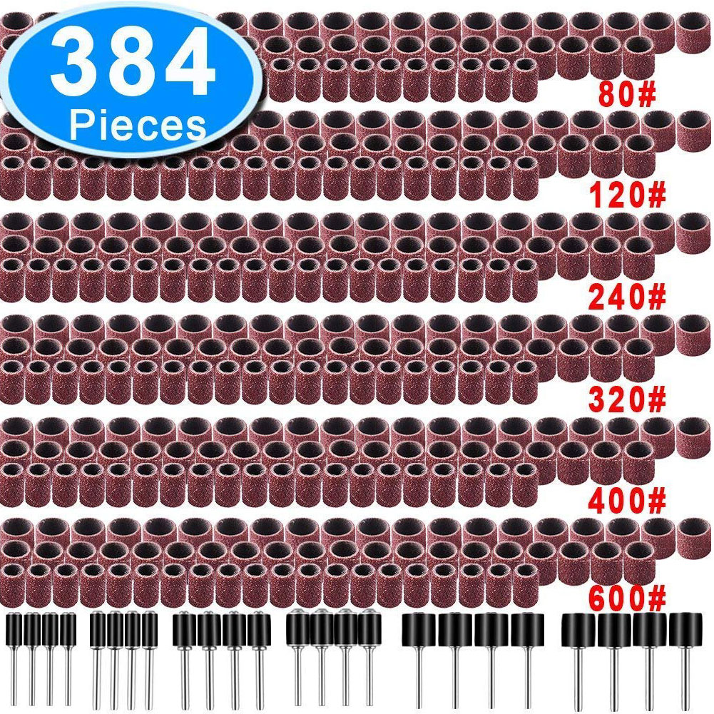 384 piezas de lijado mangas de pulido de uñas partes de trabajo tambor Sander Set de herramientas de rotación mandriles para Dremel