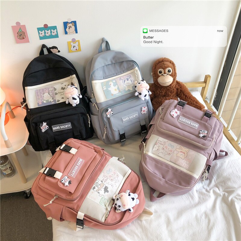 DIEHE Multifunction Nylon Women Backpack Female Transparent Pocket Small Travel Bag Girl Schoolbag Book Bag Kawaii Backpack
