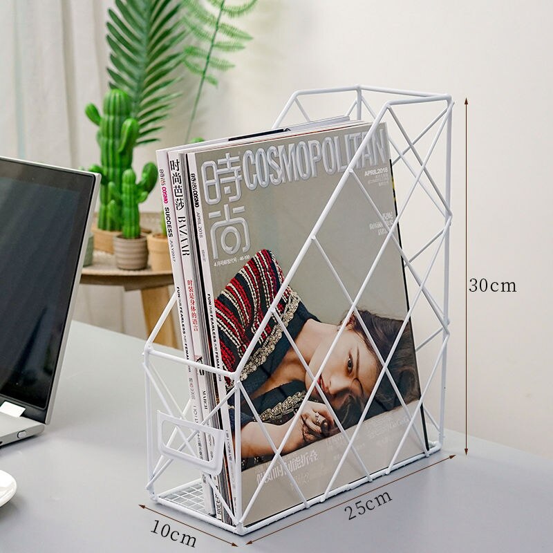 Wrought Iron Grid File Holder Simple Double Layer Desk Shelf Book Storage Office Student Supplies: Single layer white