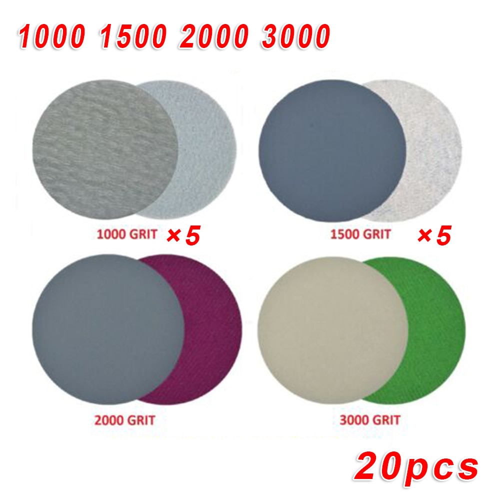 20 kpl koukku ja silmukka märkä / kuiva 3 5 tuumaa 1000 1500 2000 3000 hiomalaikat
