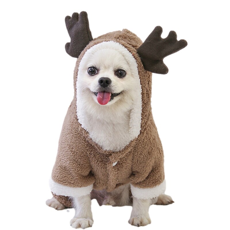Traje para Perro de invierno cálido, chaqueta polar, pijama, Ropa para Perro pequeño, Chihuahua, disfraz de gato de Navidad: Brown / L