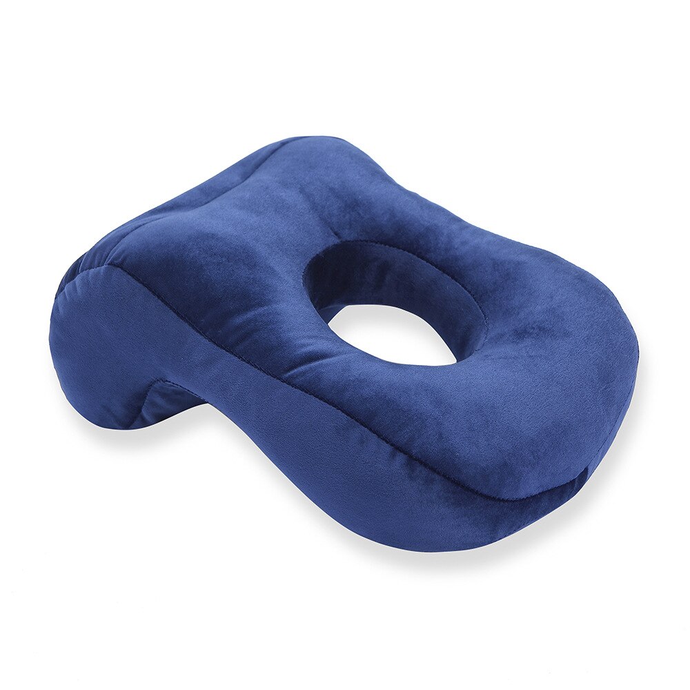 Solid Colors Velvet Nap Pillow Multi-function Hollowed-out Office Portable Cozy Sleeping Pillows For Adult Student Home Travel: Navy Blue
