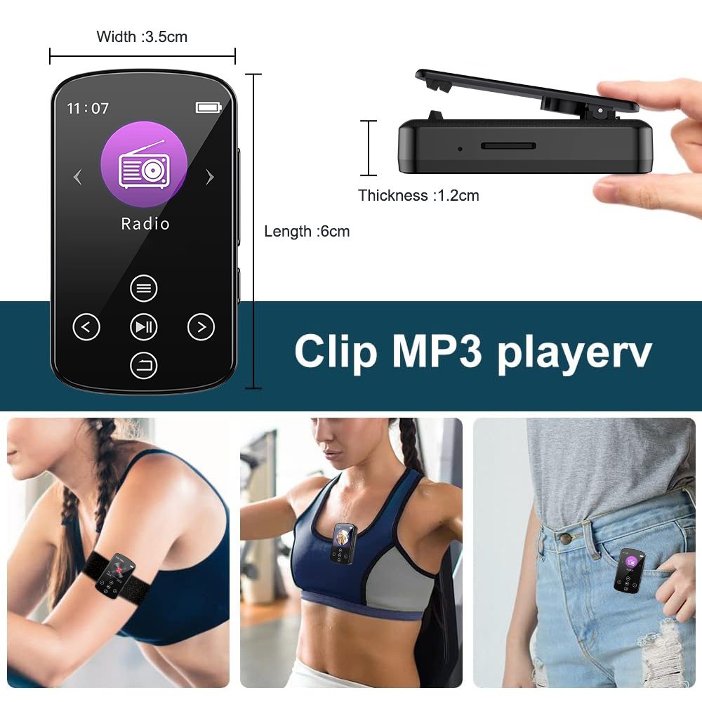 Sports Bluetooth MP3 Player With Clip 8GB 16GB Mini Music Video Player Support FM Recorder Pedometer E-book TF SD Card