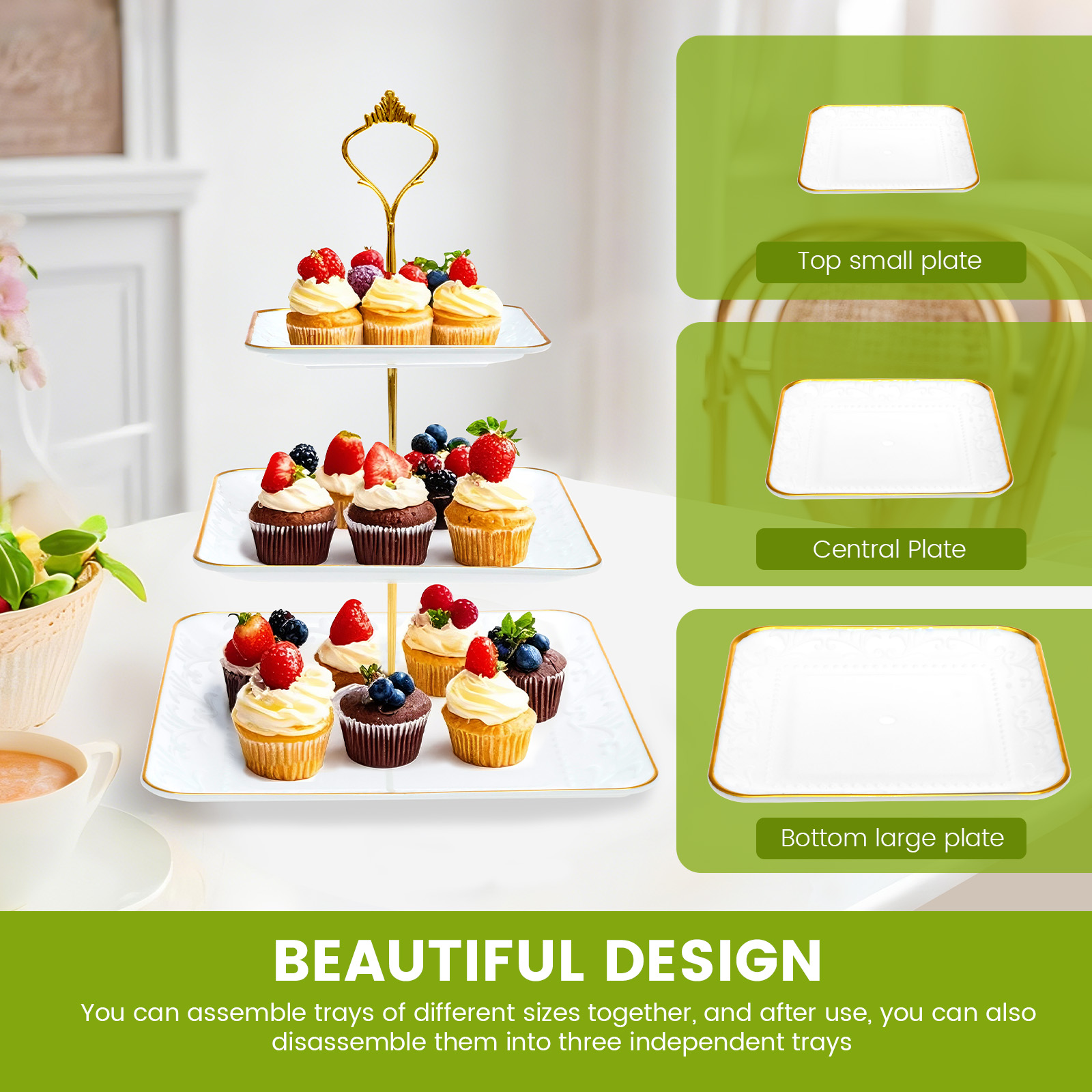 3-Tier Cupcake Stand Cake Cupcake Display Toren Meerlaags Fruitschaal Cupcake Rek Serveren Dessert Houder Bruiloft Decor