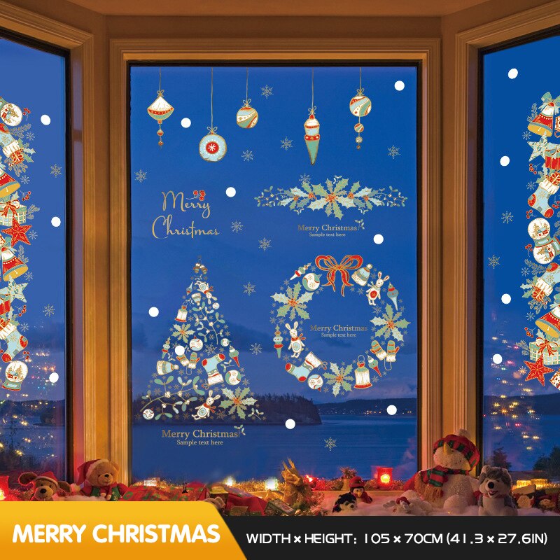 Christmas door stickers Christmas Eve scene layout home sticker wall window glass kids room house decor self-adhesive sticker: Purple