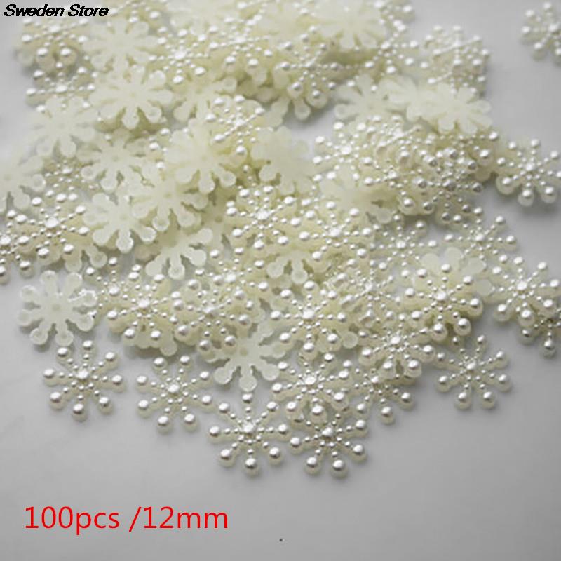 100Pcs 12Mm Witte Parel Hars Sneeuwvlok Flatbacks Versieringen Diy Telefoon Kerstversieringen Scrapbooking Ambachten