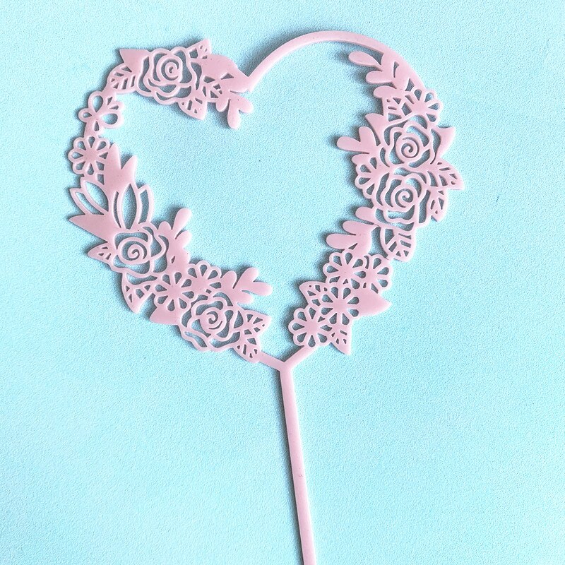 Flowers Wedding Acrylic Cake Topper Rose Love Heart Cupcake Topper for Wedding Party Cake Decorating Supplies Baby Shower: B