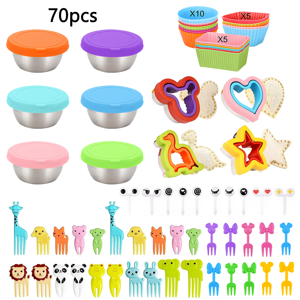 Juego de accesorios para fiambrera Bento escolar para niños con divisores de fiambrera de silicona/horquillas pequeñas para fruta, selecciones de comida/forro de silicona para magdalenas: Azul oscuro