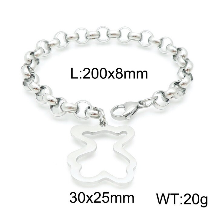 Novo urso oco pulseira de aço inoxidável urso oco pendente ouro sliver coloer pulseira presente jóias: sliver