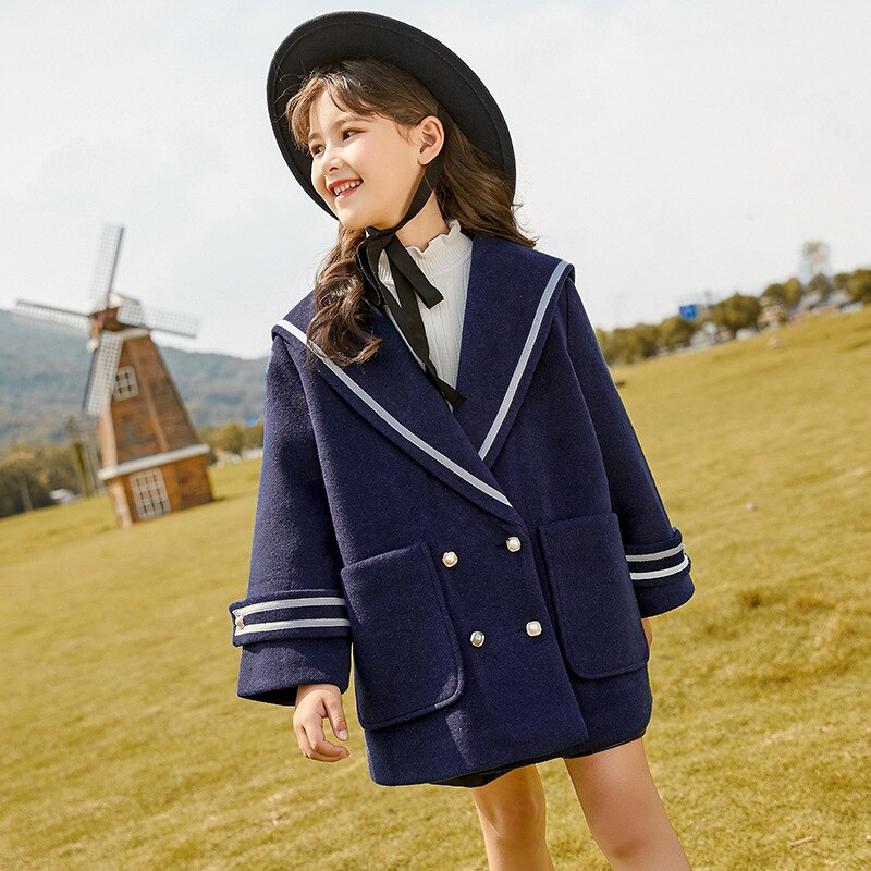 Tieners Meisjes Jas Winter Kinderen Outerwaer College Style Thicken Overjas Meisjes Wollen Jas Kinderkleding