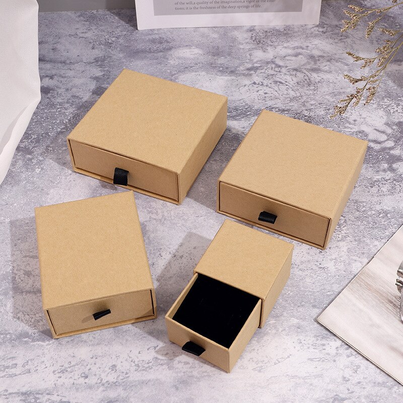10PCs Jewelry organizer Display Packaging Box Holder Black Pink White Kraft Paper Engagement Ring Necklace Bracelet Boxes: L / Brown