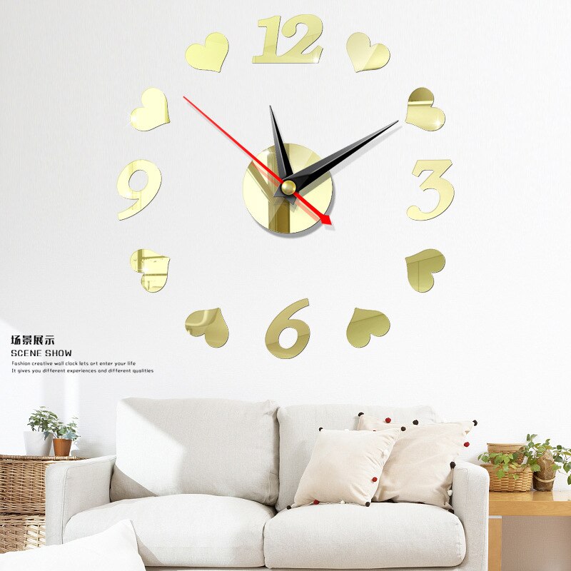 DIY Acrylic Mirror Wall Clock, Modern Wall Sticker Clock, Large Watch Silent Mirror Number Clock Home Office School Decorations
