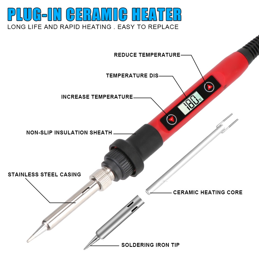 Electric Soldering Iron Soldering Iron Adjustable Temperature LCD Display Welding Repair Tools 60W Handle Heat Pencil