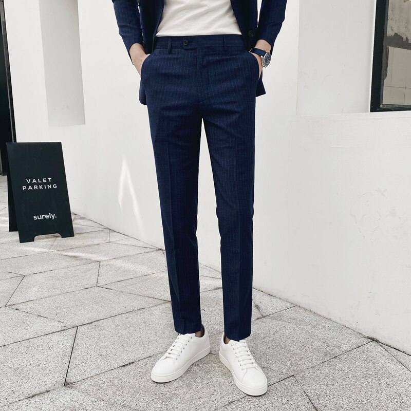 Klassieke gestreepte pakbroek heren casual zakelijke broek heren slim fit formele broek pantalon kostuum