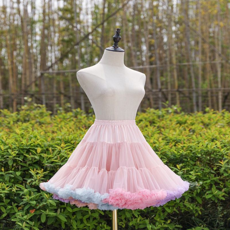 Kvinnor resår midja pösig tyll underkjol regnbåge moln kort tutu kjol balett dans pettiskirts lolita underkjol