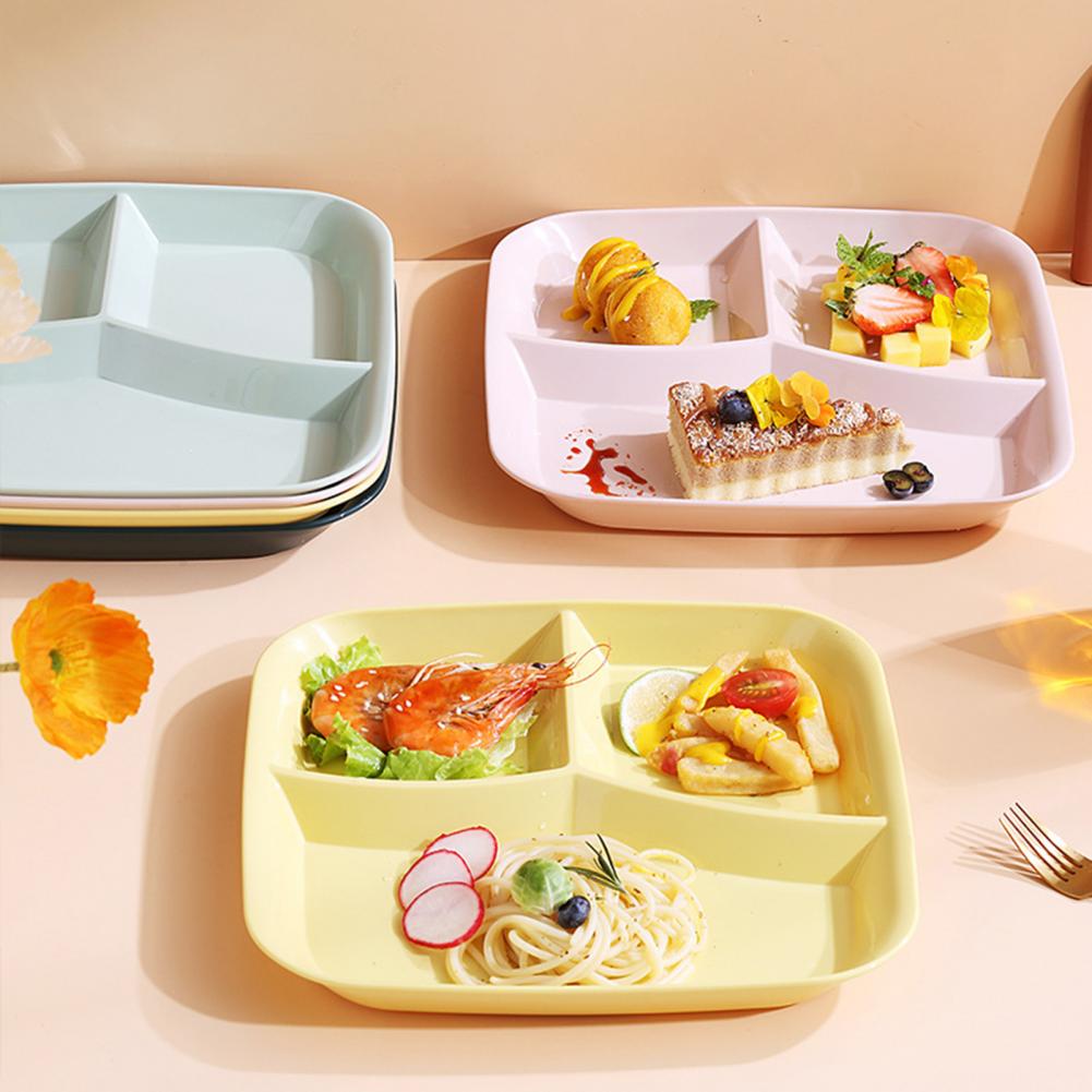 Safe Durable 3-grids Smooth Surface Divided Plate PP Divided Lunch Bowl Bright Color for Schools