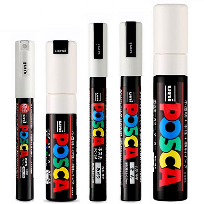 5 teile/satz Uni POSCA Wasser-basierend Marker Stift PC-1M/3M/5M/8K/17K Pop Poster Werbung Stift Hand-gemalt Comic Graffiti Malerei: Weiß