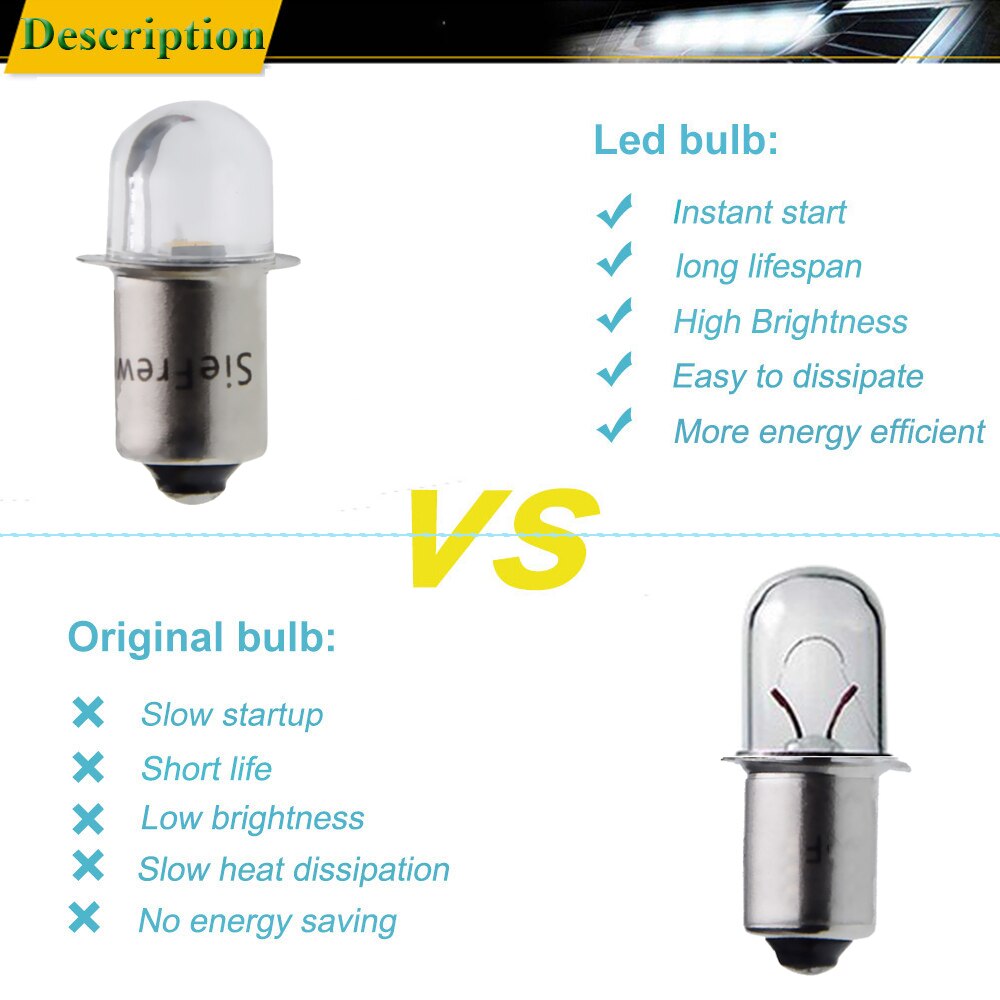 Pair P13.5S PR2 PR3 LED Bulb 2835 1 SMD AC 3V 4.5V 6V 12V 18V Warm 4300K Pure White 6000K Replace For Torch Flashlight Work Lamp