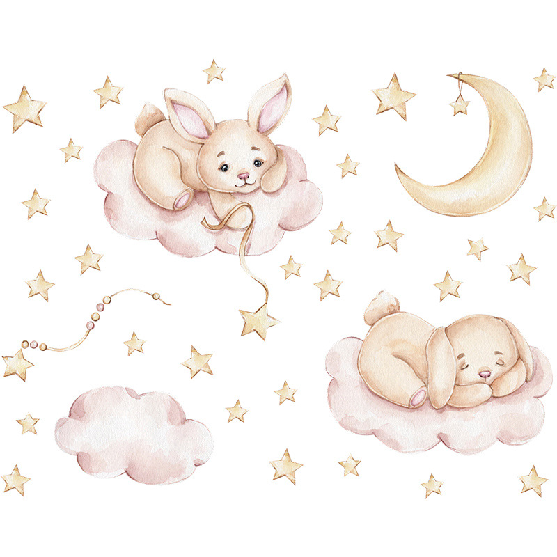 Cute Bear Sleeping On Cloud Wall Decals - Removable Nursery Wall Stickers For Baby Girls & Boys Room Decor - View #6