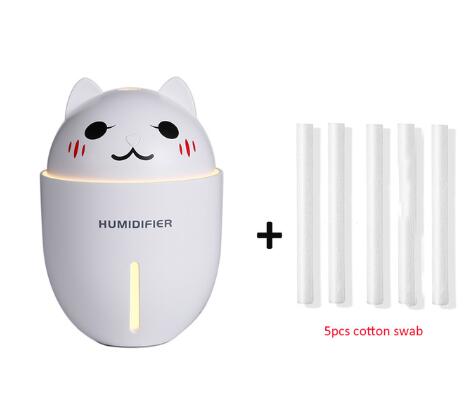 Cute Cat Humidifiers 3 in 1 320ML USB Air Humidifier Ultrasonic Cool-Mist Adorable Pet Mini Humidifier With LED Light USB Fan: White and 5 filters