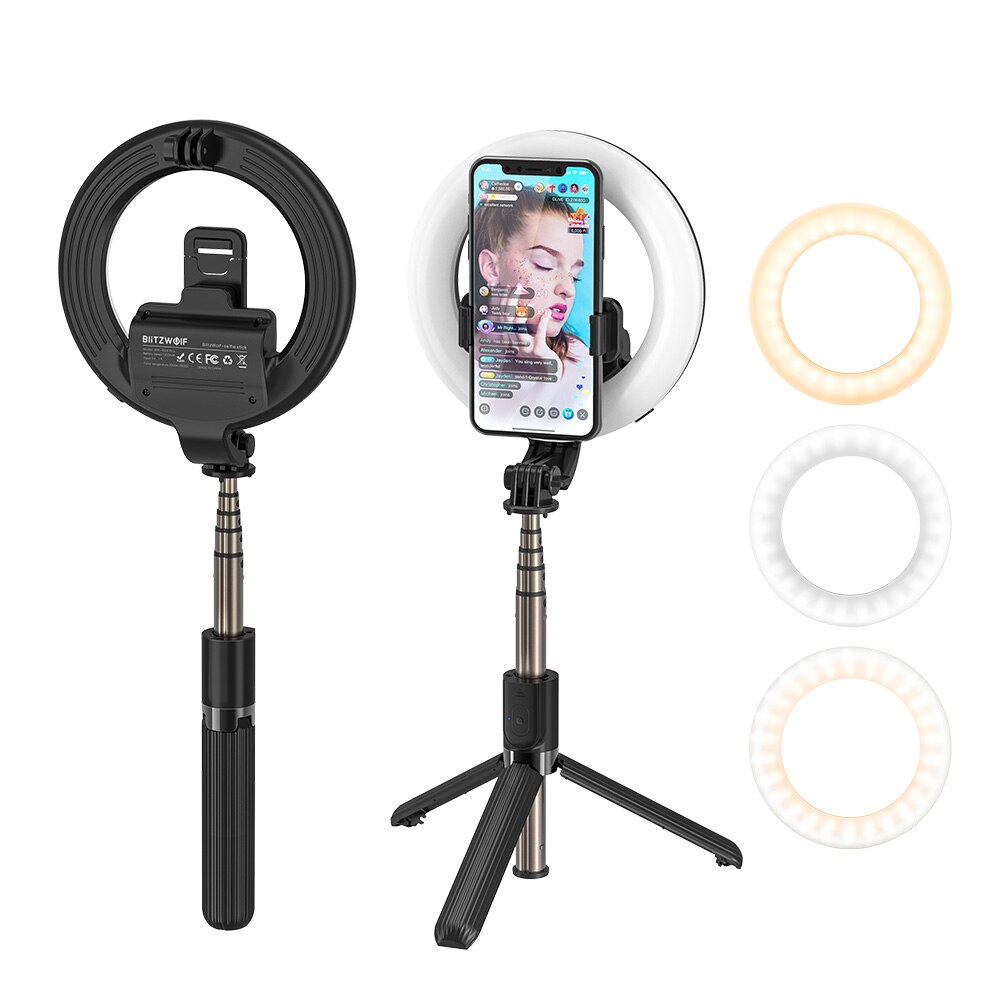 Blitzwolf BW-BS8 Pro Bluetooth Selfie Stok Met Licht Invullen Draagbare Opvouwbare Selfie Stok Statief Voor Smartphone Voor Vlog Living