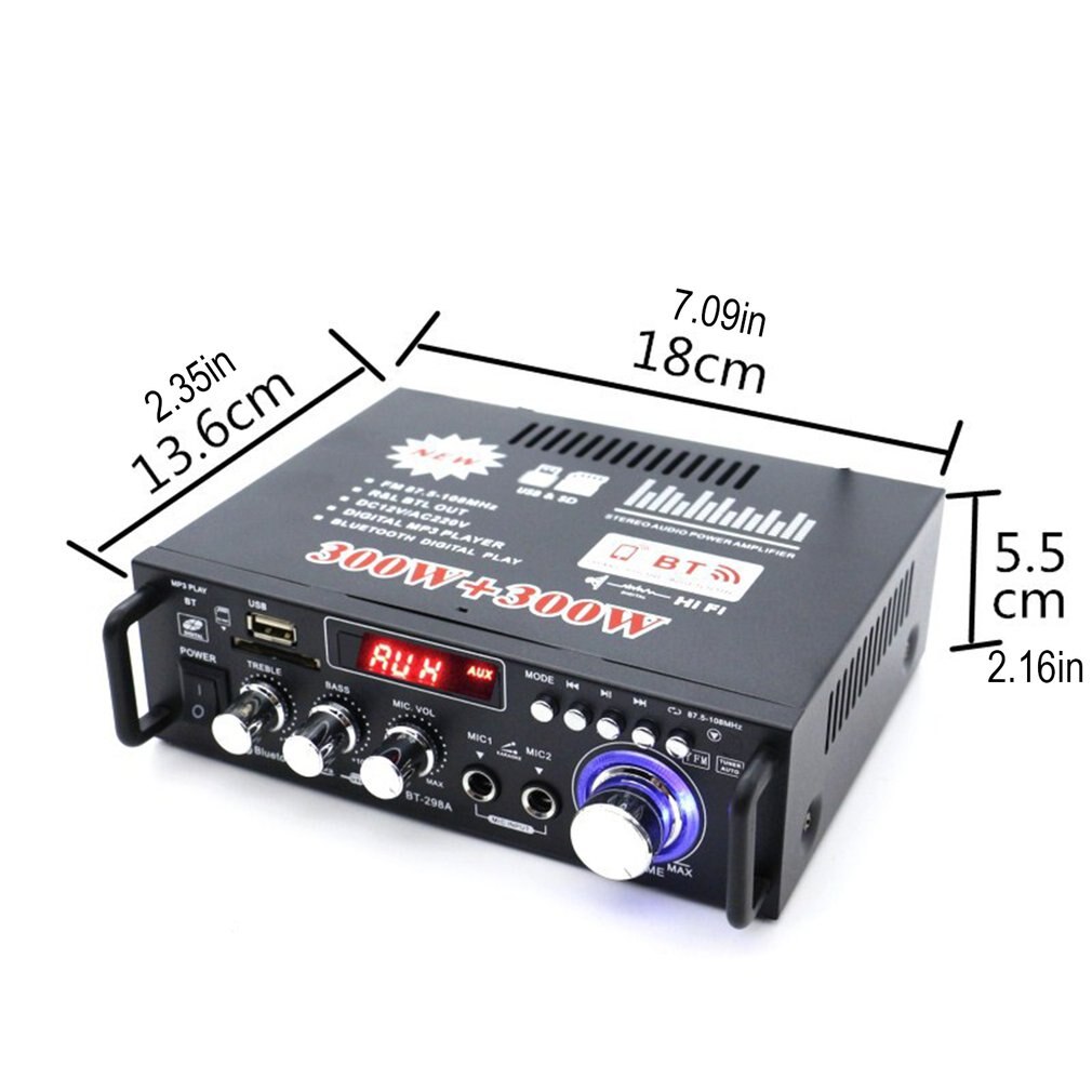 HiFi Stereo Amplifier Digital Audio Power Amplifier Iron Clip Signal Input Two Microphone Input Slots Low Distortion