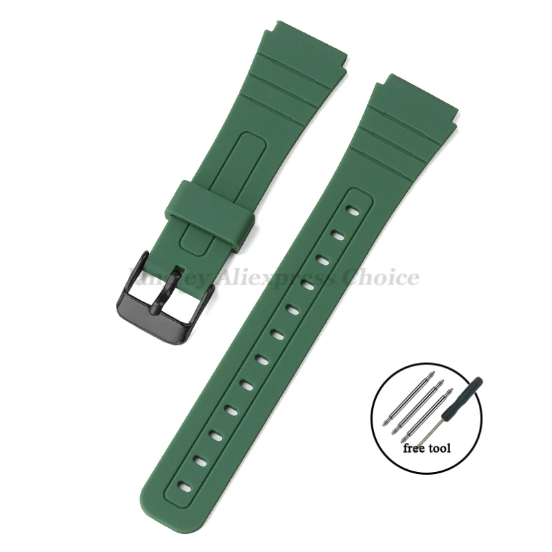 Siliconen Horlogeband voor Casio F-91W W-800H 18mm voor W800H SGW400 F84 F105/108 A158/168 AE1200/1300 heren Sport Rubberen Armbanden: Blue pink