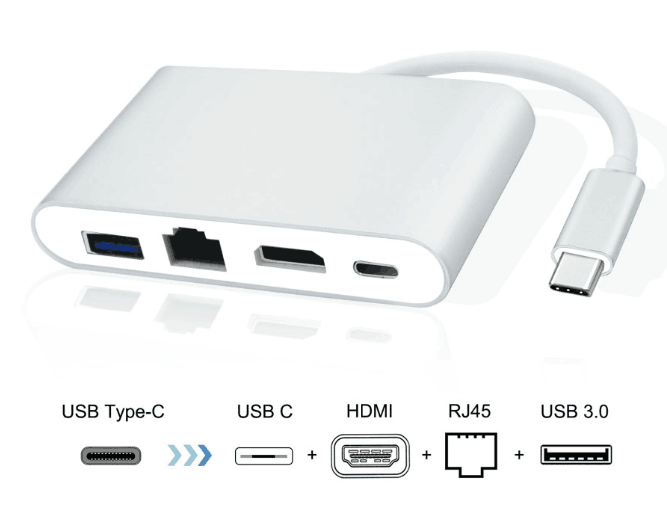 Basix USB C Ethernet USB-C vers HDMI 4 K + Gigabit Ethernet (Port RJ45) + USB 3.0 Type C adaptateur de moyeu séparateur de USB-C pour Macbook: silver