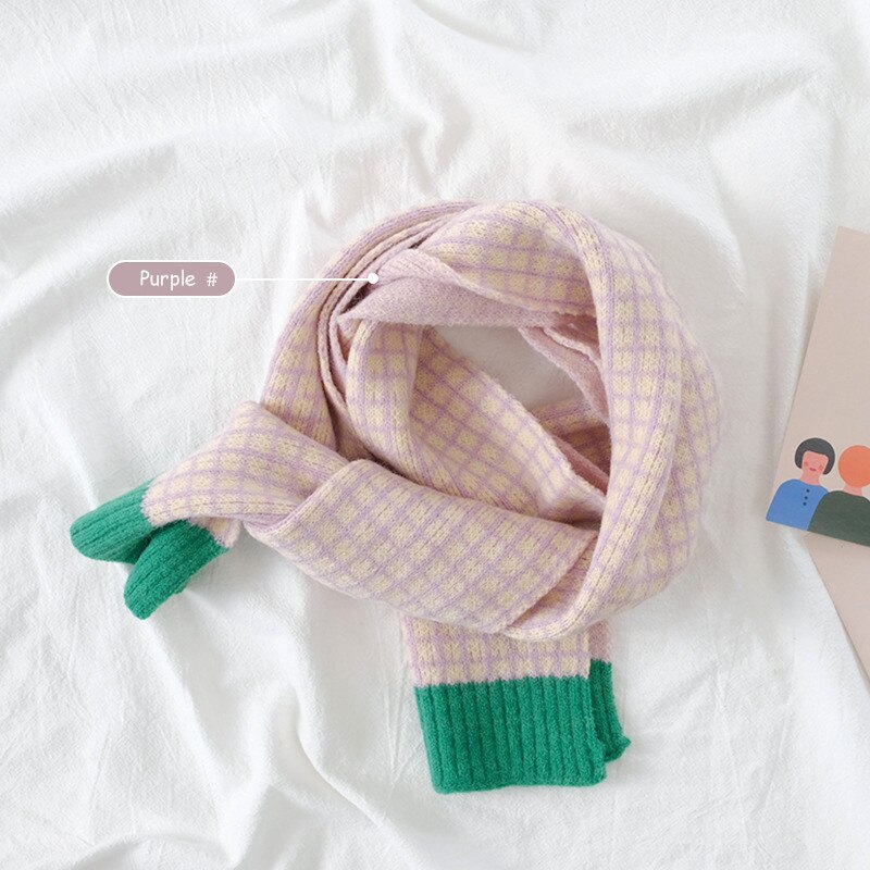 Sciarpa per bambini a reticolo piccolo autunno inverno nuove neonate ragazzi ragazze fazzoletto da collo caldo bambini colorati sciarpe ispessenti a maglia: Purple