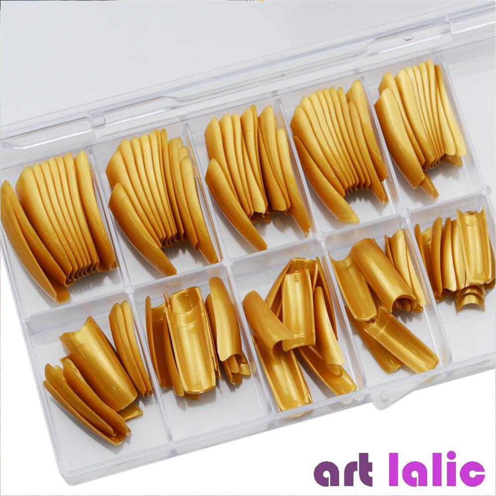 100 st/ set fransk stil nagelspetsar pärlemorfärg falsk akryl uv gel nail art spets glans yta: Pärlguld