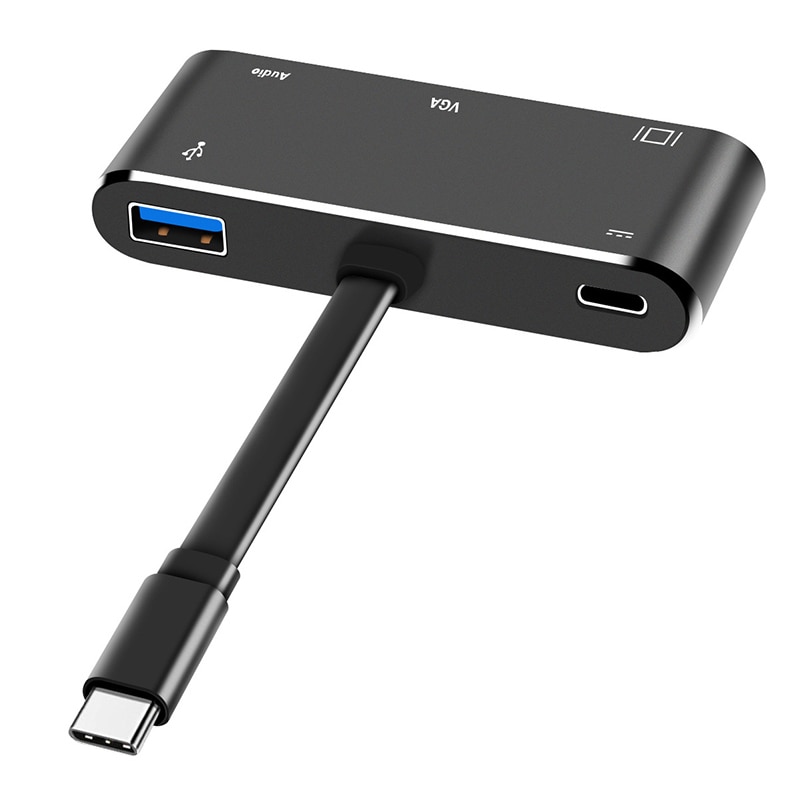 USB C to HDMI Adapter 4K Type-C to HDMI/VGA/Audio/USB 3.0 Port+USB C Port Converter