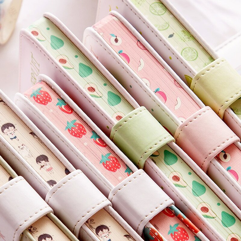 Bloc de notas estampado con forma de fruta, planificador con hebilla magnética, cuaderno de PU, Agenda anual, ilustración de Color, planificación diaria, papelería Kawaii