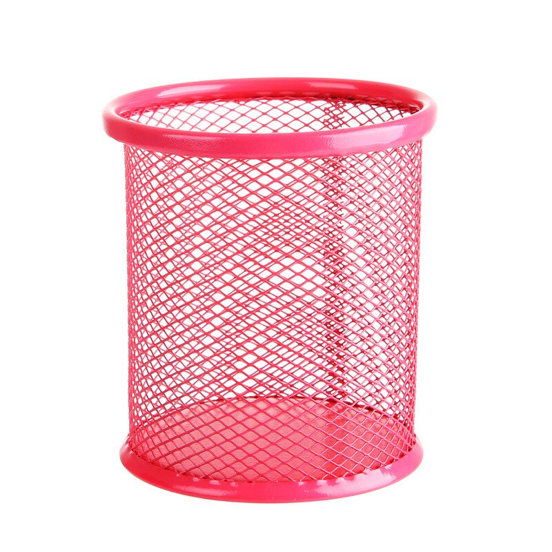 Pencil Holder Office Desk Metal Mesh Square Pen Pot Case Stationery Container Organiser Durable Pencil Case Black: Round pink