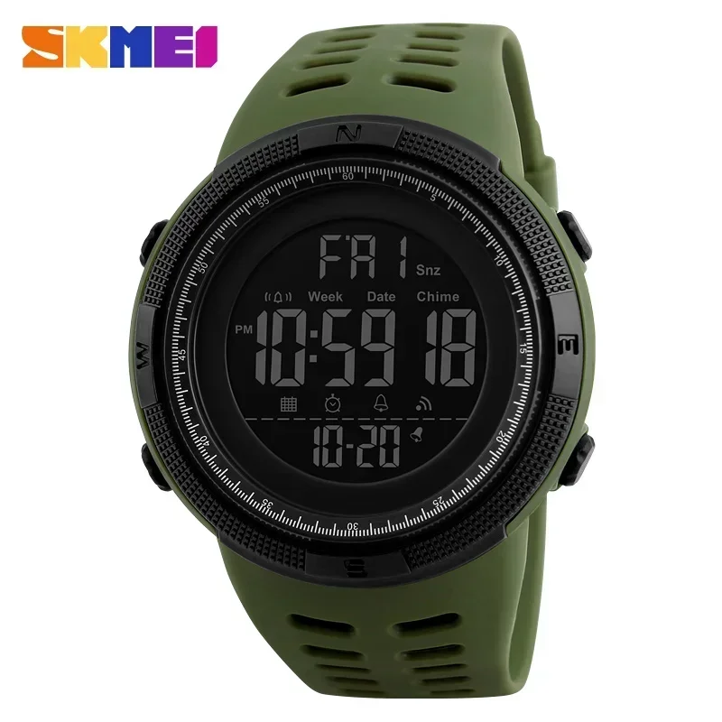 Relojes multifunción SKMEI 1251, reloj despertador Chrono 5Bar, reloj Digital resistente al agua, reloj deportivo para hombre al aire libre: Marrón