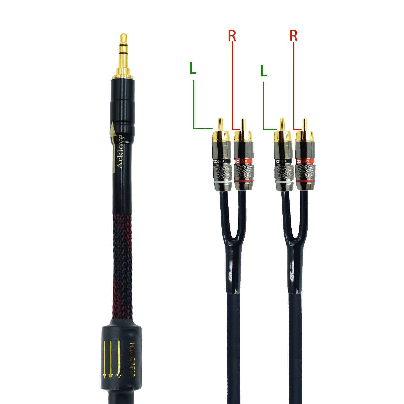 Shielded aux Input 3.5mm Output Splitter Stereo Audio Cable Out 3.5 Male to 4 RCA Male in Dual Speaker Cord 1 in 2 out: black / 6.5 m