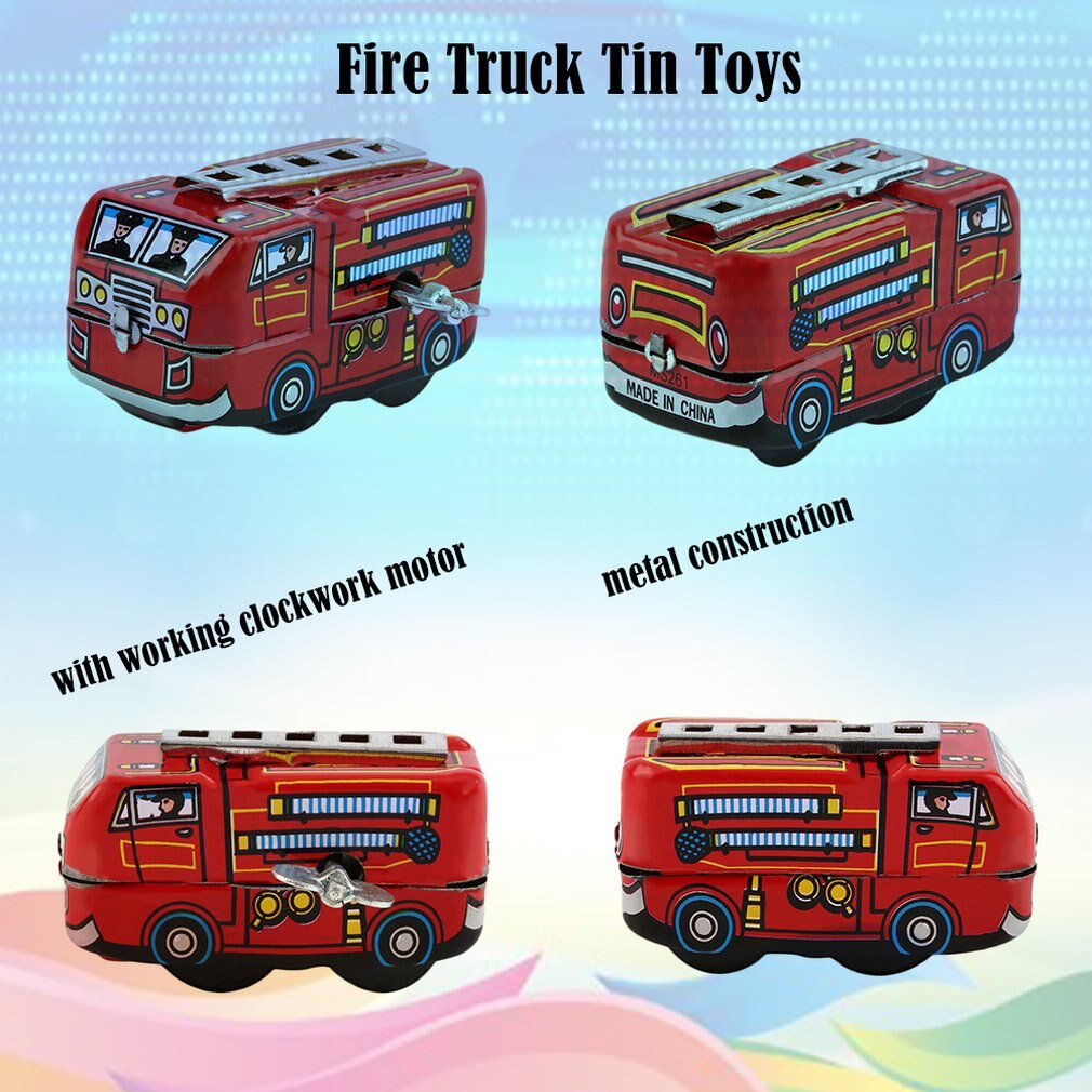 Retro Classic Firefighter Fire Engine Truck Clockwork Wind Up Tin Toys Worldwide