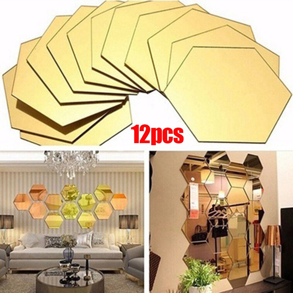 Spot 12 pièces hexagonales miroir Stickers muraux bricolage Art décoration de la maison salon artisanat QP2