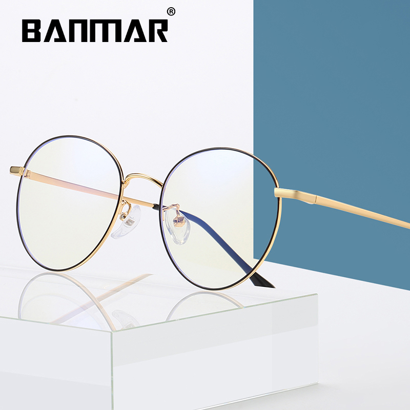 BANMAR Computer Round Frame Glasses Women Rays Radiation Gaming Eyewear Frames Metal Unisex Anti Blue Light Glasses Men Optical