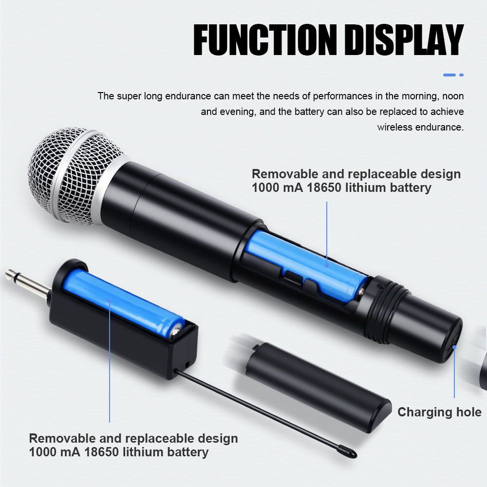 Wireless Microphone 2 Channel UHF Fixed Frequency Dynamic Microphone Party Karaoke Meeting Church Show Mic
