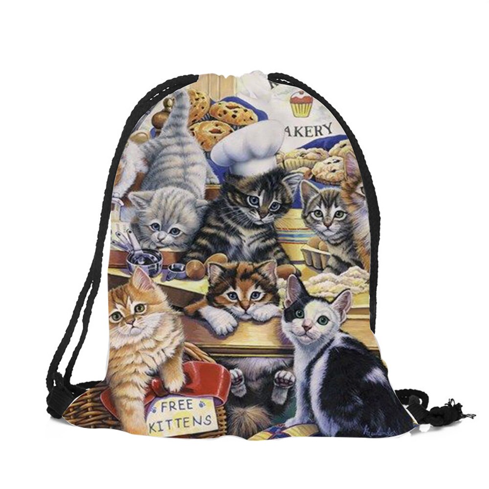 Sac A Dos Teenager School Backpack Lovely Funny 3D Kitten Cat Print Shoulder Bag for Girls Boys Casual Polyester Satchel Bag: 002