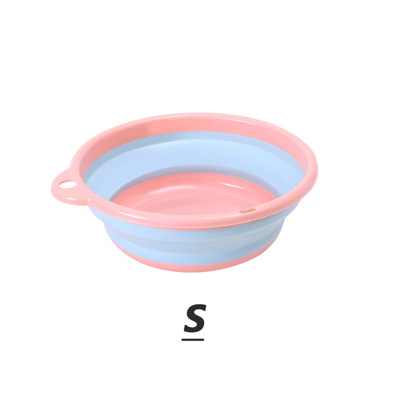 Foldable Washbasin Portable Plastic Basin For Outdoor Travel Multi-functional Vegetable Washing Basin Laundry Tub For Bathroom: Blue pink-S