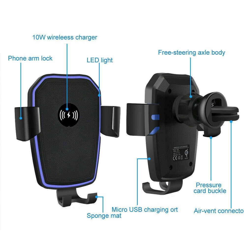 Qi draadloze snellader autolader houder standaard 2 in 1 voor mobiele telefoon: Luchtuitlaat a
