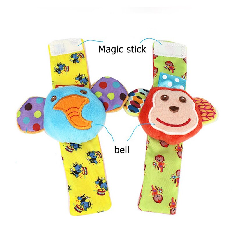 4 STKS/PARTIJ Baby Speelgoed Babyrammelaars Speelgoed Dier Sokken Polsband Met Rammelaar Voet Sokken Bug Polsband WJ315
