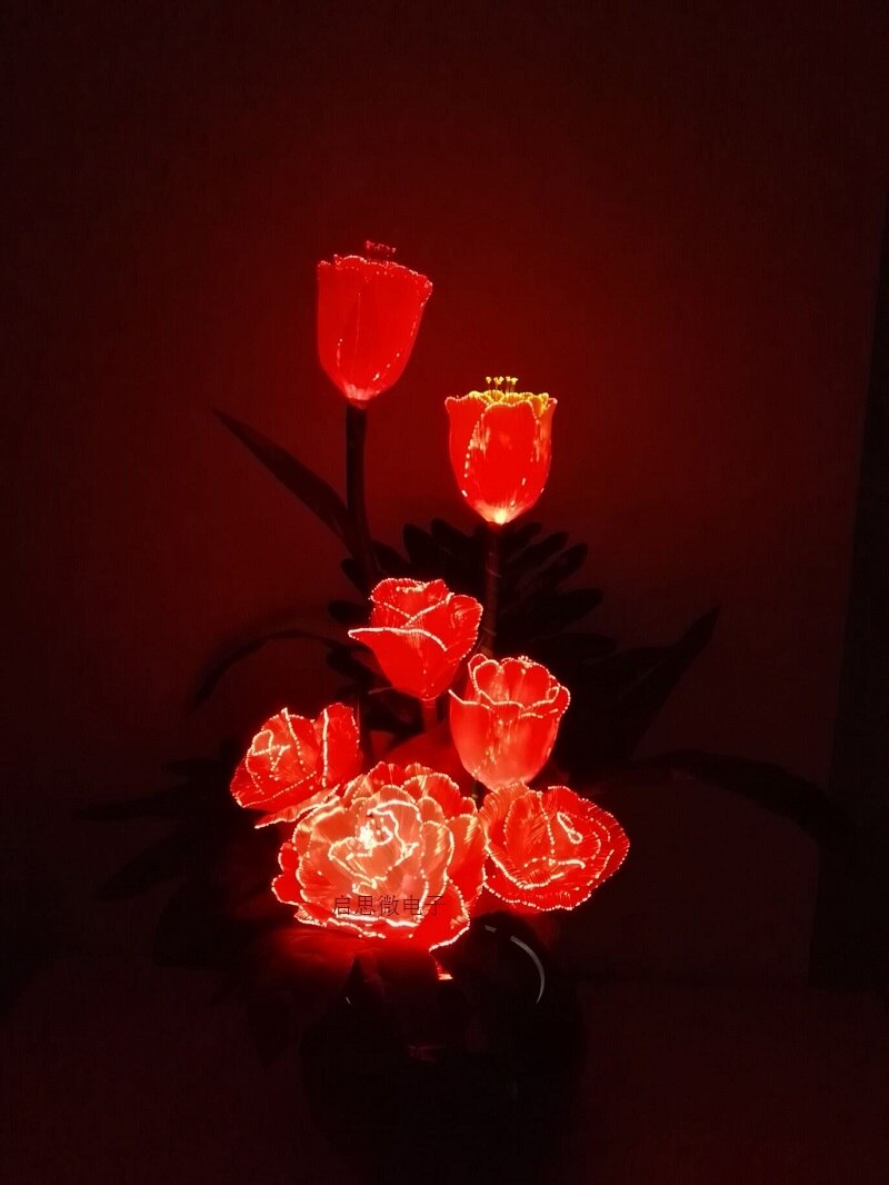 Led fiber optic verlichting Kunstbloemen Zijden bloemen Europese Fall Vivid Peony Rose Tulpen Nep Leaf Led lamp