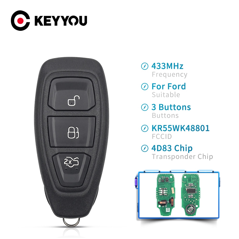 KEYYOU 433/434Mhz 4D63 80Bit Chip For Ford KR55WK48801 Smart Remote Key Keyless For Ford Focus C-Max Mondeo Kuga Fiesta B-Max