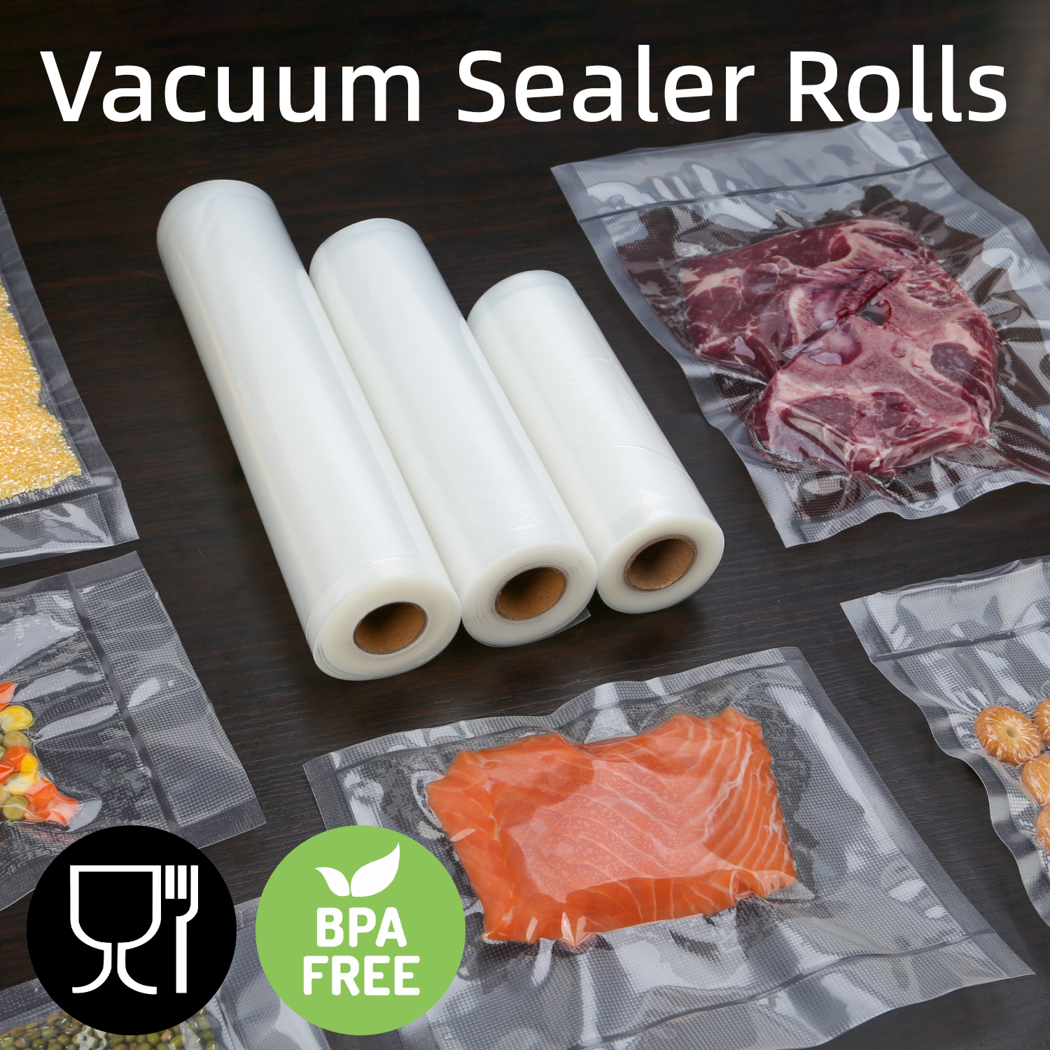 5-Pack Vacuum Sealer Bags: Anti-Puncture Tech, Thick PE+PA, Textured. Fits All Machines, BPA-Free. Keeps Meat, Veggies Fresh Lon