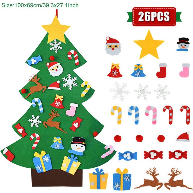 DIY Kids Felt Christmas Tree Christmas Decoration for Home Navidad Year Christmas Ornaments Santa Claus Xmas Tree: 26PCS  A